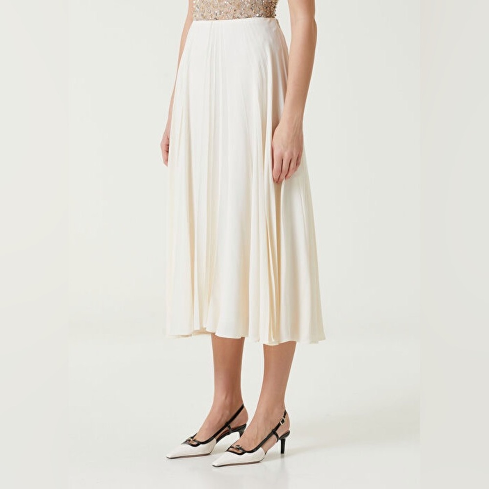 $1750 NWT VALENTINO GARAVANI Ecru Pleated Silk Midi Skirt, Size 40 (US 4)